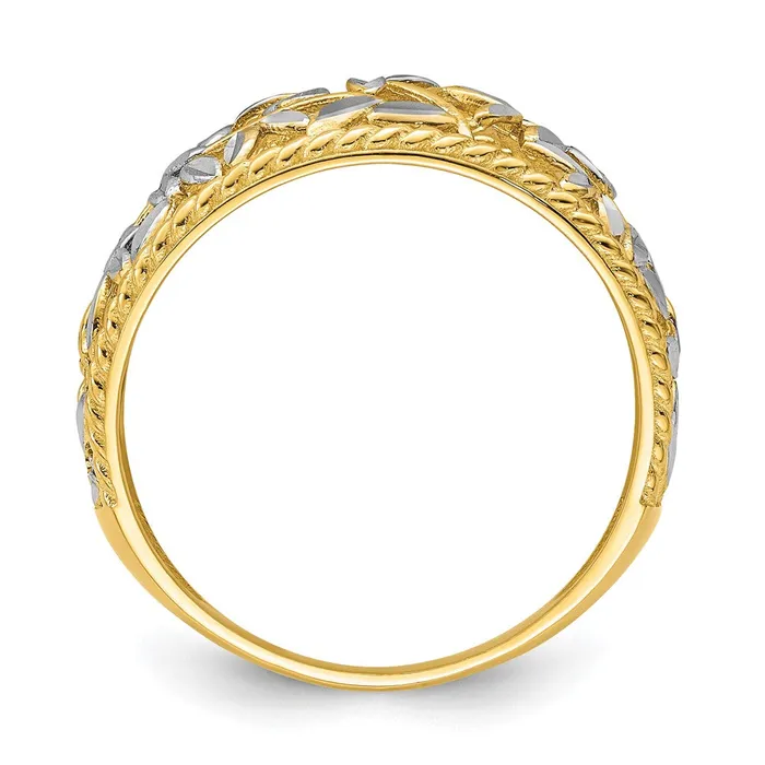 14k Yellow Gold wRhodium Diamondcut Filigree Leaf Ring Goldia Rings
