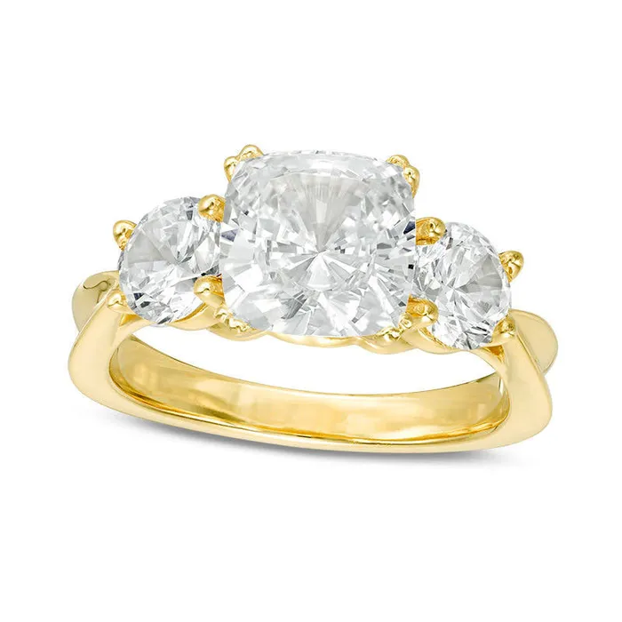 30 CT TW CushionCut Natural Diamond Three Stone Engagement Ring in Solid 14K Gold Goldia Rings 30 CT TW CushionCut Natural Diamond Three Stone Engagement Ring in Solid 14K Gold Goldia Rings