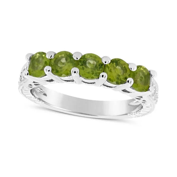 40mm Peridot Five Stone Antique VintageStyle Ring in Sterling Silver Goldia Rings 40mm Peridot Five Stone Antique VintageStyle Ring in Sterling Silver Goldia Rings
