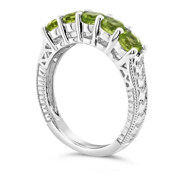 40mm Peridot Five Stone Antique VintageStyle Ring in Sterling Silver Goldia Rings 40mm Peridot Five Stone Antique VintageStyle Ring in Sterling Silver Goldia Rings