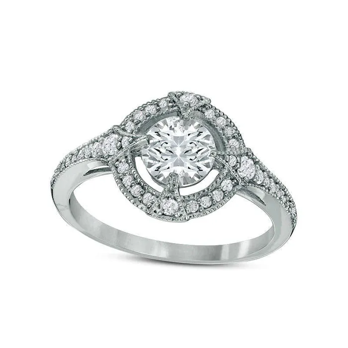 60mm LabCreated White Sapphire and 017 CT TW Diamond Antique VintageStyle Compass Frame Ring in Sterling Silver Goldia Rings 60mm LabCreated White Sapphire and 017 CT TW Diamond Antique VintageStyle Compass Frame Ring in Sterling Silver Goldia Rings