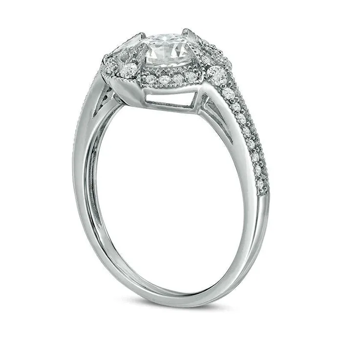 60mm LabCreated White Sapphire and 017 CT TW Diamond Antique VintageStyle Compass Frame Ring in Sterling Silver Goldia Rings 60mm LabCreated White Sapphire and 017 CT TW Diamond Antique VintageStyle Compass Frame Ring in Sterling Silver Goldia Rings