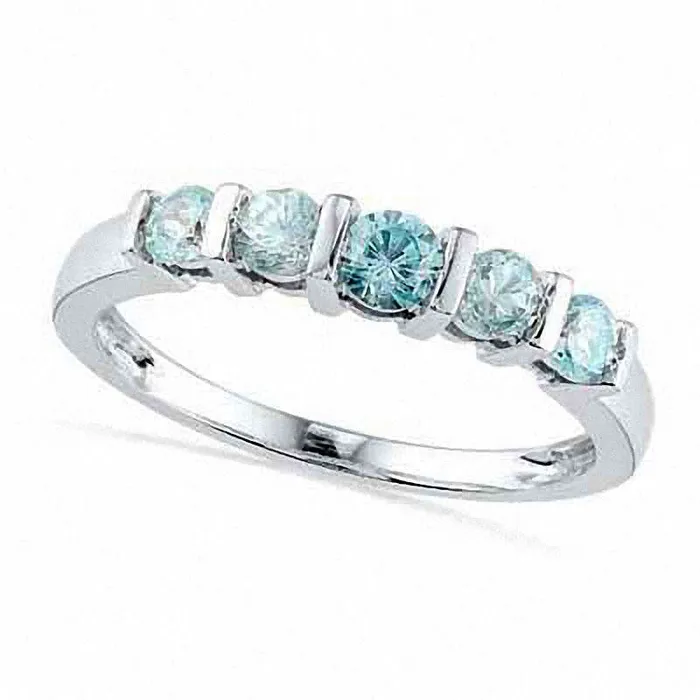 Aquamarine Five Stone Band in Solid 10K White Gold Goldia Rings