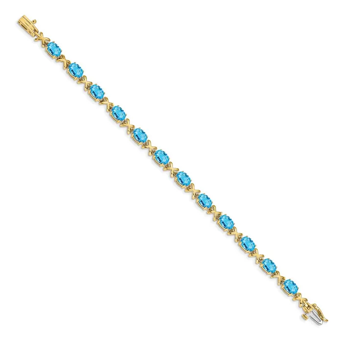 Bracelets 14k Yellow Gold 7x5mm Oval Blue Topaz Bracelet goldiaca