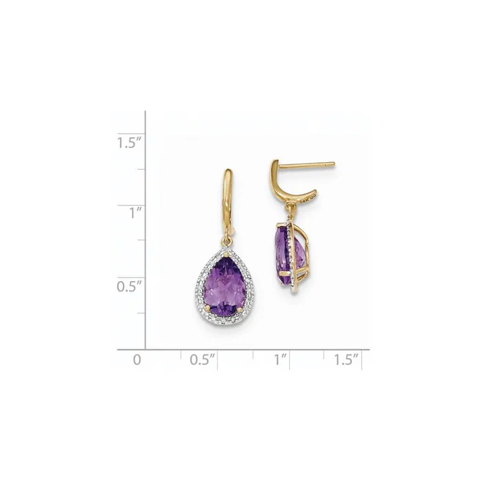 Earrings Goldia 14k Yellow Gold Amethyst wReal Diamond Halo Post Dangle Earrings