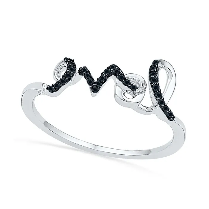 Enhanced Black Natural Diamond Accent Cursive love Ring in Sterling Silver Goldia Rings Enhanced Black Natural Diamond Accent Cursive love Ring in Sterling Silver Goldia Rings