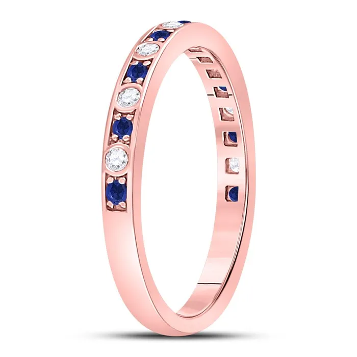 gndatlanta 10k Rose Gold Round Blue Sapphire Diamond Stackable Band Ring 14 Cttw Rings