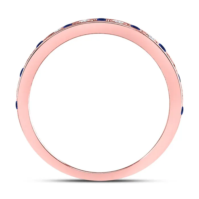 gndatlanta 10k Rose Gold Round Blue Sapphire Diamond Stackable Band Ring 14 Cttw Rings