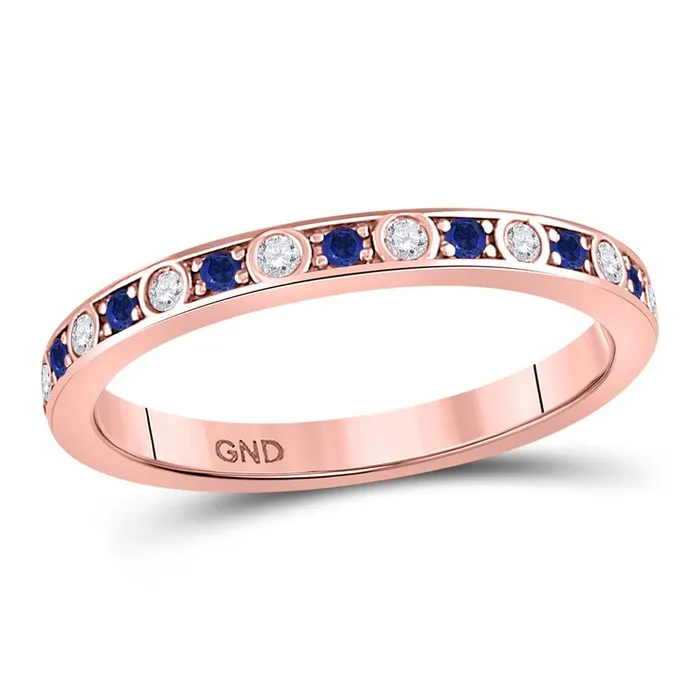 gndatlanta 10k Rose Gold Round Blue Sapphire Diamond Stackable Band Ring 14 Cttw Rings