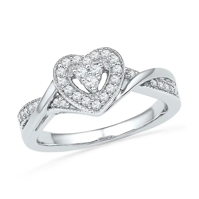 gndatlanta 14k White Gold Round Diamond Heart Ring 14 Cttw Rings