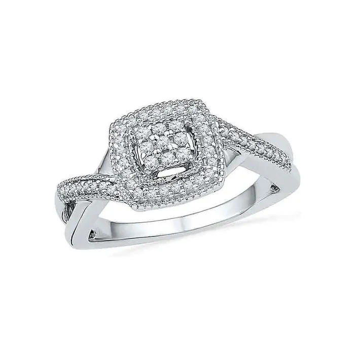 gndatlanta 14k White Gold Round Diamond Square Frame Cluster Twist Ring 15 Cttw Rings gndatlanta 14k White Gold Round Diamond Square Frame Cluster Twist Ring 15 Cttw Rings