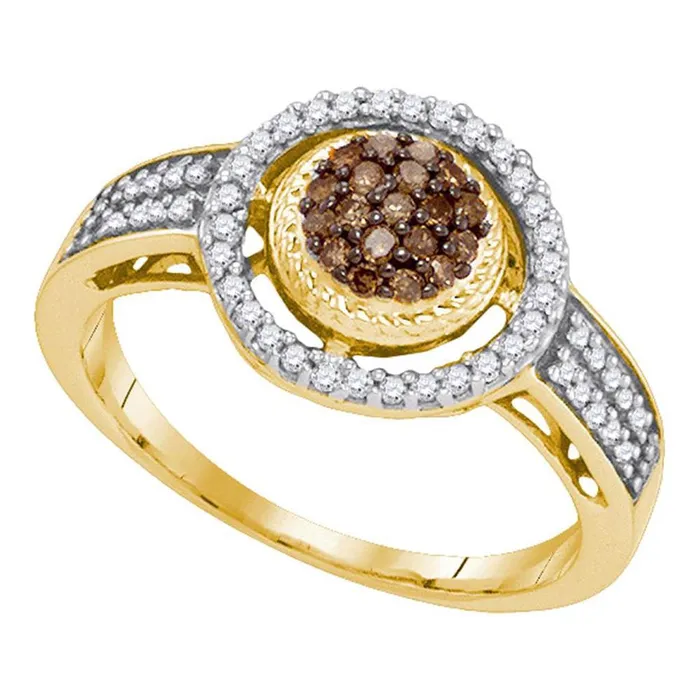 gndatlanta Rings 10k Yellow Gold Brown Round Cluster Diamond Ring