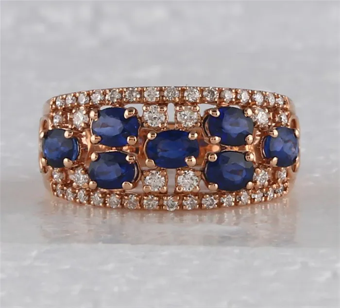 gndatlanta Rings 14k Rose Gold Oval Blue Sapphire Diamond Band Ring 178 Cttw