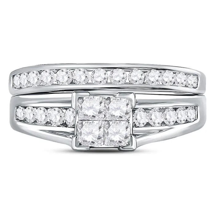 gndatlanta Rings 14k White Gold Princess Diamond Bridal Wedding Ring Set 1 Cttw Size 7 gndatlanta Rings 14k White Gold Princess Diamond Bridal Wedding Ring Set 1 Cttw Size 7