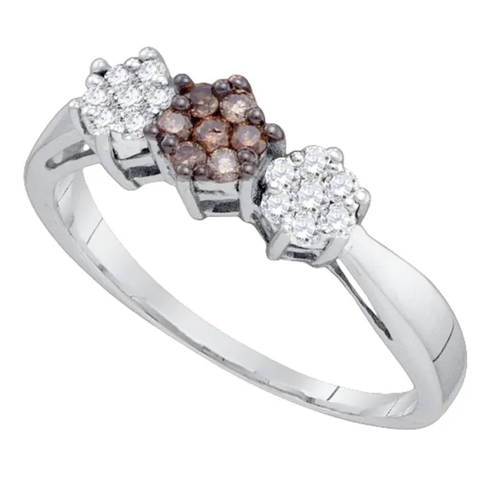 gndatlanta Rings 14k White Gold Round Brown Diamond Cluster Ring 14 Cttw