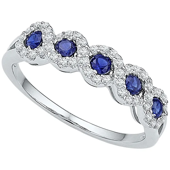 gndatlanta Rings 14k White Gold Round Created Blue Sapphire Band Ring 12 Cttw gndatlanta Rings 14k White Gold Round Created Blue Sapphire Band Ring 12 Cttw