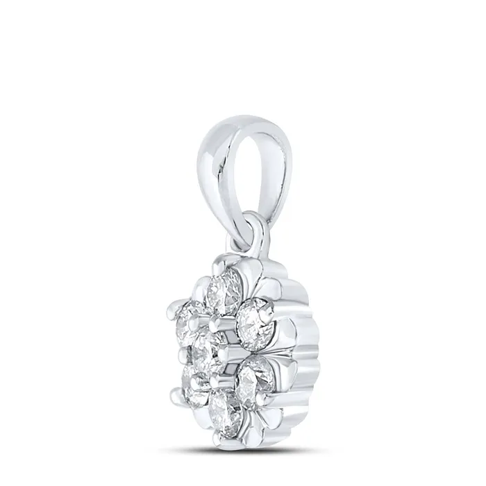 gndatlanta Rings 14k White Gold Round Diamond Flower Cluster Pendant 13 Cttw