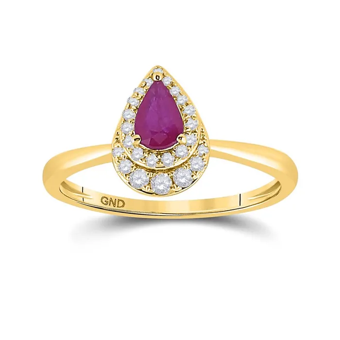 gndatlanta Rings 14k Yellow Gold Pear Ruby Diamond Halo Solitaire Ring 34 Cttw
