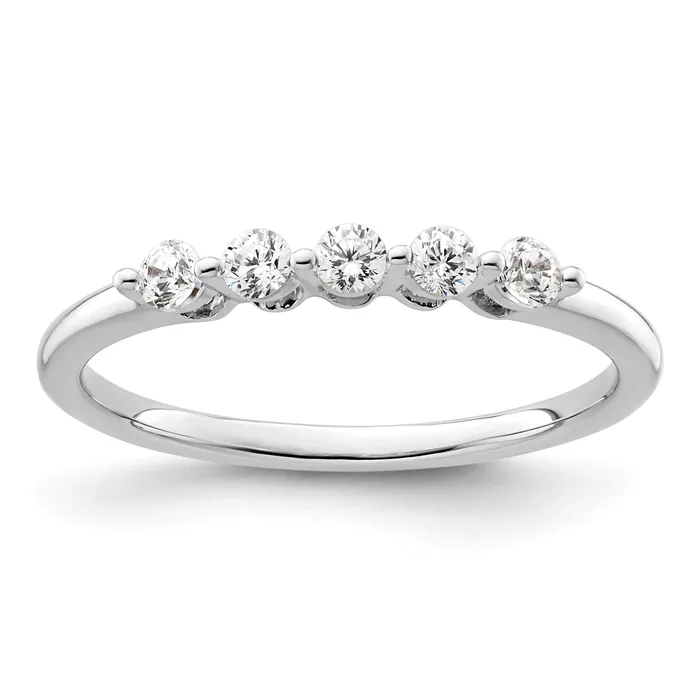 Goldia 025ct CZ Solid Real 14K White Gold 5Stone Wedding Band Ring Rings