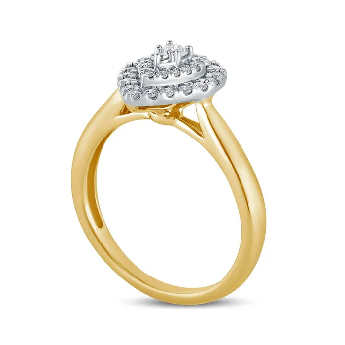 Goldia 033 CT TW Composite Natural Diamond Double PearShaped Frame Engagement Ring in Solid 14K Gold Rings