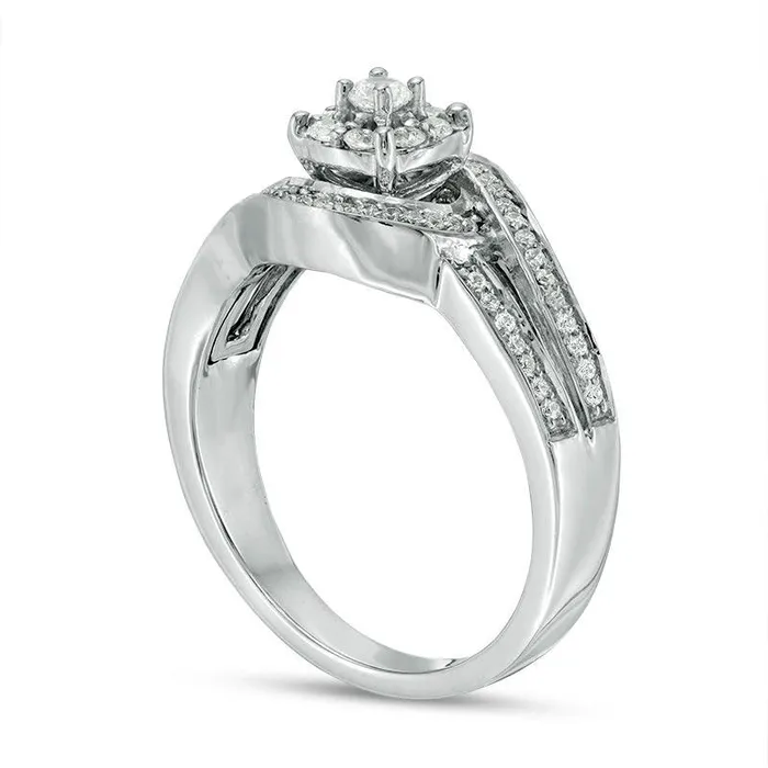 Goldia 033 CT TW Natural Diamond Frame Bypass Engagement Ring in Solid 10K White Gold Rings
