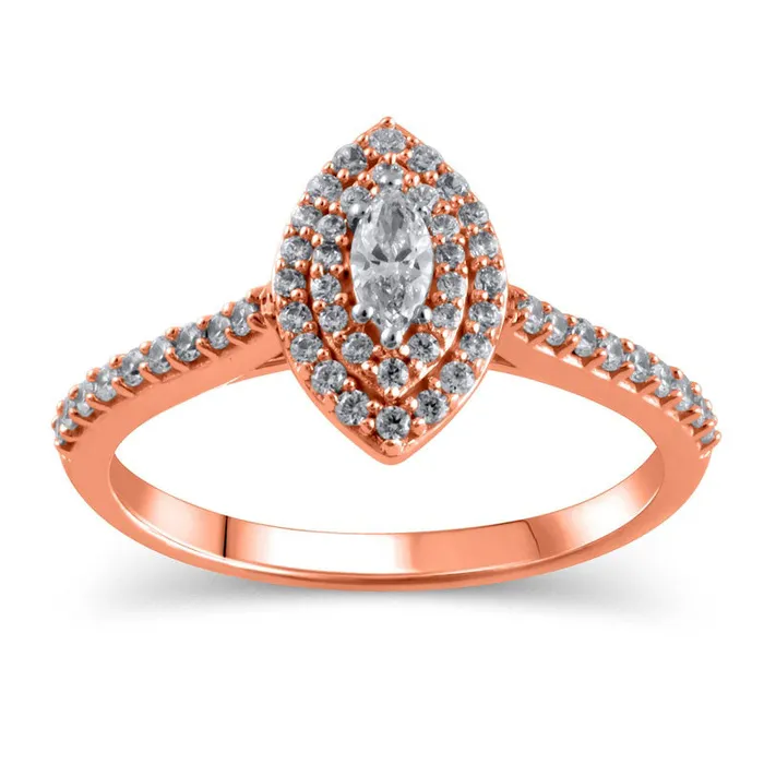 Goldia 050 CT TW Marquise Natural Diamond Double Frame Engagement Ring in Solid 10K Rose Gold Rings