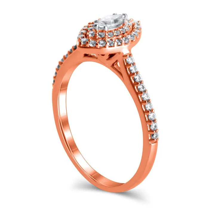Goldia 050 CT TW Marquise Natural Diamond Double Frame Engagement Ring in Solid 10K Rose Gold Rings
