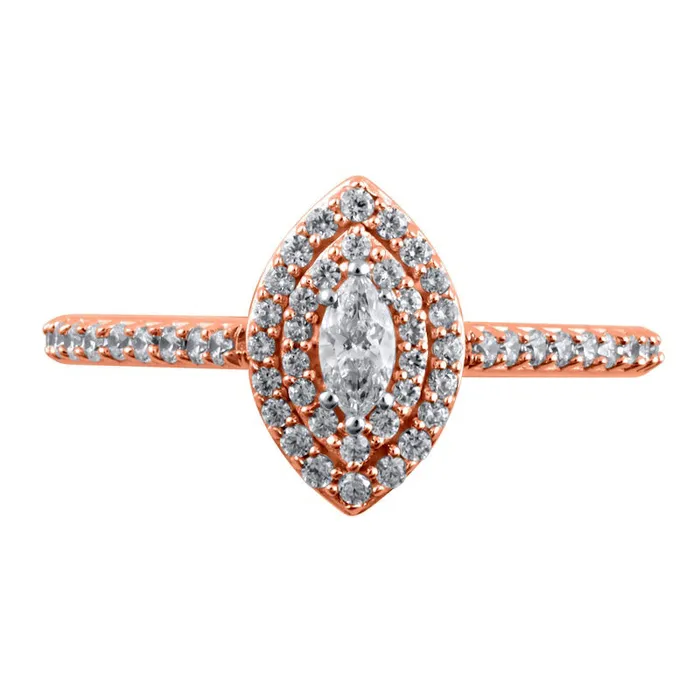 Goldia 050 CT TW Marquise Natural Diamond Double Frame Engagement Ring in Solid 10K Rose Gold Rings