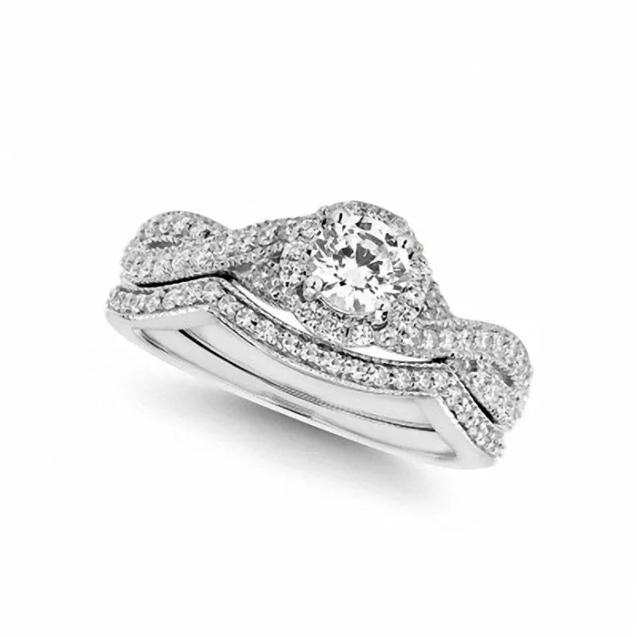 Goldia 075 CT TW Natural Diamond Twist Shank Bridal Engagement Ring Set in Solid 14K White Gold Rings Goldia 075 CT TW Natural Diamond Twist Shank Bridal Engagement Ring Set in Solid 14K White Gold Rings