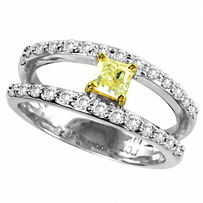 Goldia 075 CT TW RadiantCut Natural Fancy Yellow and White Natural Diamond Orbit Band in Solid 18K White Gold SI2 Rings Goldia 075 CT TW RadiantCut Natural Fancy Yellow and White Natural Diamond Orbit Band in Solid 18K White Gold SI2 Rings