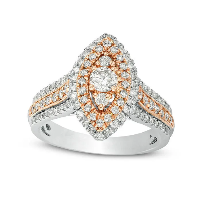 Goldia 10 CT TW Natural Diamond Double Marquise Frame MultiRow Engagement Ring in Solid 10K TwoTone Gold Rings Goldia 10 CT TW Natural Diamond Double Marquise Frame MultiRow Engagement Ring in Solid 10K TwoTone Gold Rings