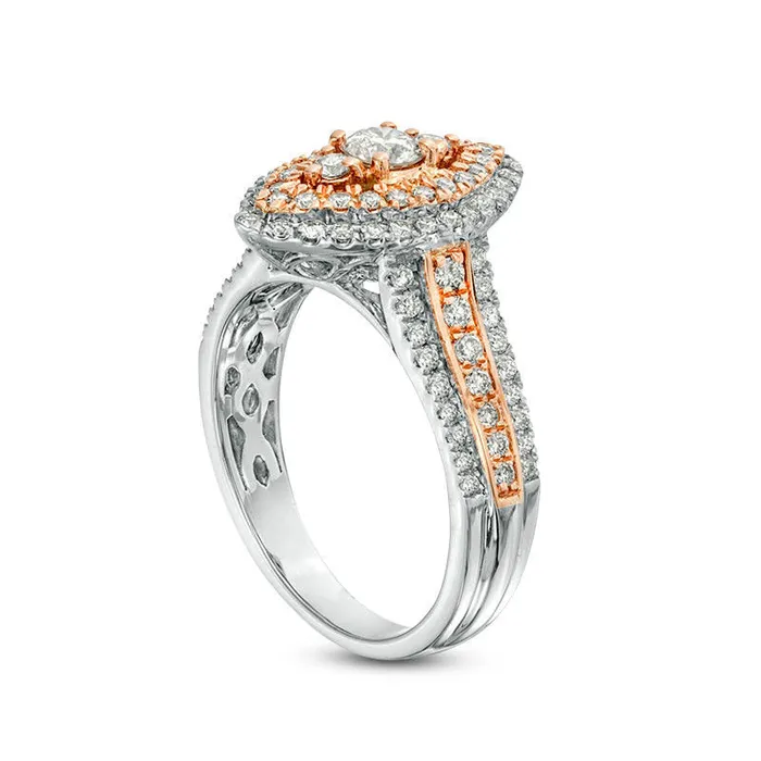 Goldia 10 CT TW Natural Diamond Double Marquise Frame MultiRow Engagement Ring in Solid 10K TwoTone Gold Rings Goldia 10 CT TW Natural Diamond Double Marquise Frame MultiRow Engagement Ring in Solid 10K TwoTone Gold Rings