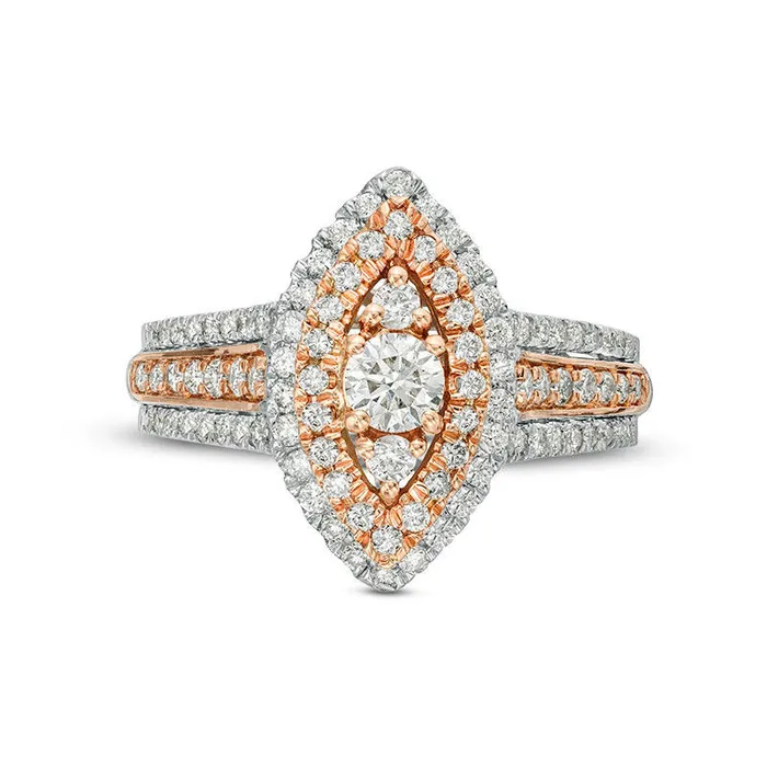 Goldia 10 CT TW Natural Diamond Double Marquise Frame MultiRow Engagement Ring in Solid 10K TwoTone Gold Rings Goldia 10 CT TW Natural Diamond Double Marquise Frame MultiRow Engagement Ring in Solid 10K TwoTone Gold Rings