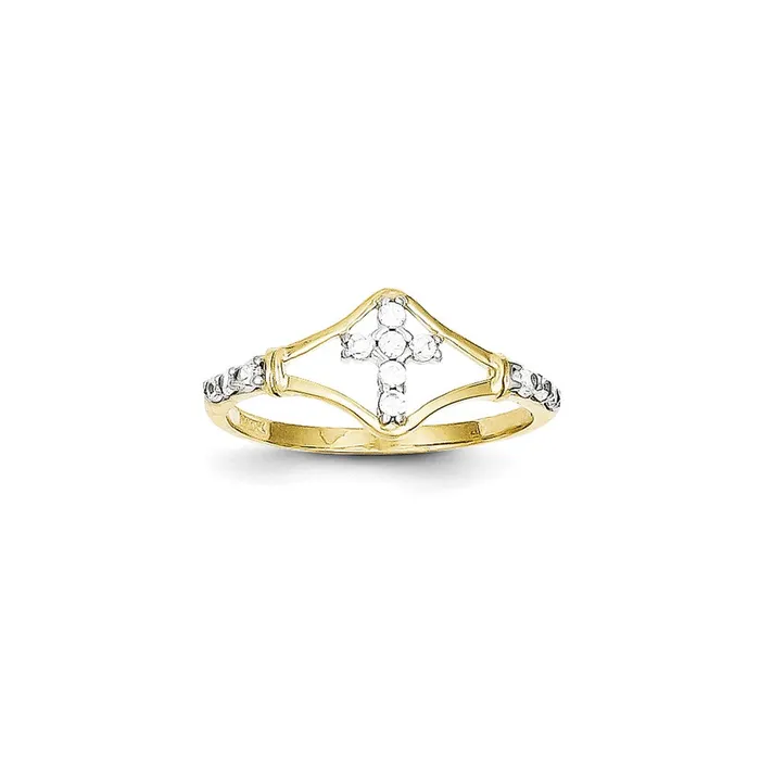 Goldia 10K Yellow Gold CZ Cross Ring Rings