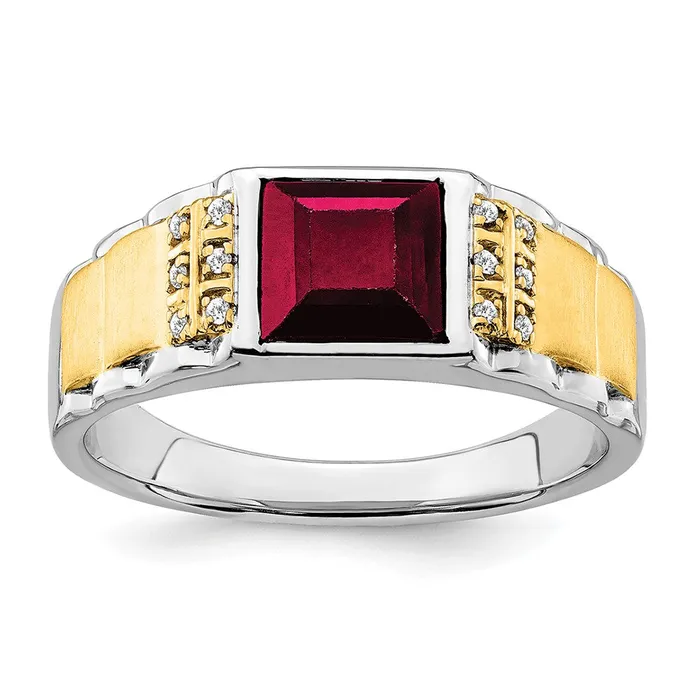 Goldia 14k TwoTone Gold Created Ruby and Real Diamond Mens Ring Rings