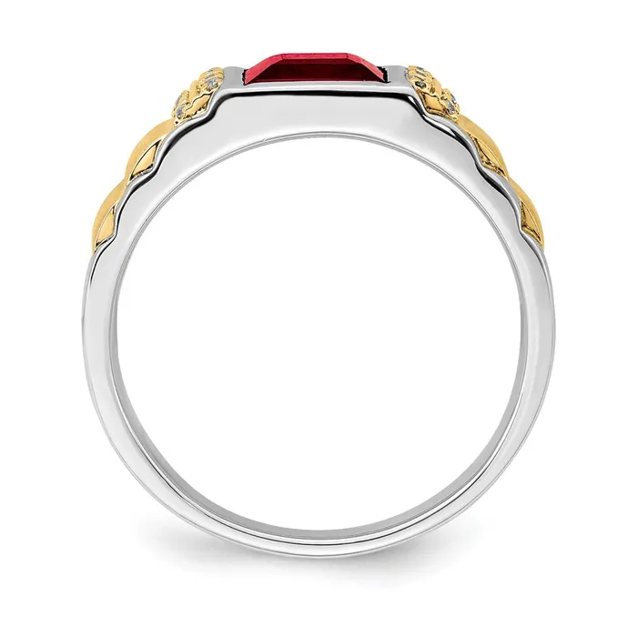 Goldia 14k TwoTone Gold Created Ruby and Real Diamond Mens Ring Rings