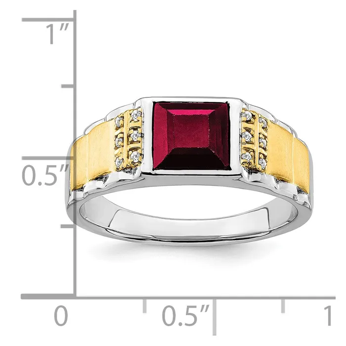 Goldia 14k TwoTone Gold Created Ruby and Real Diamond Mens Ring Rings