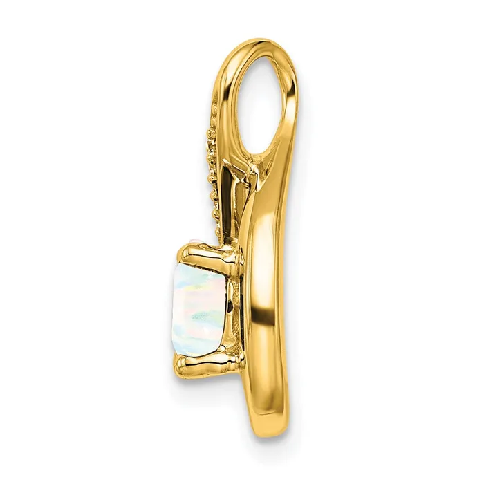 Goldia 14K Yellow Gold Created Opal and Real Diamond Pendant Necklaces