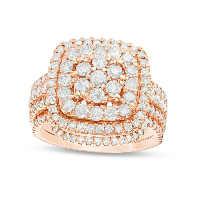 Goldia 20 CT TW Composite Natural Diamond Cushion Frame Bridal Engagement Ring Set in Solid 10K Rose Gold Rings Goldia 20 CT TW Composite Natural Diamond Cushion Frame Bridal Engagement Ring Set in Solid 10K Rose Gold Rings
