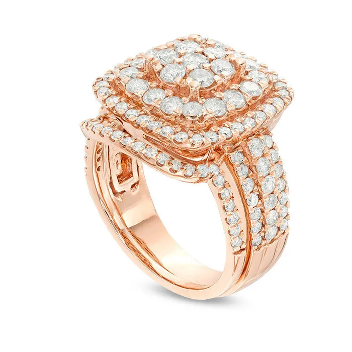 Goldia 20 CT TW Composite Natural Diamond Cushion Frame Bridal Engagement Ring Set in Solid 10K Rose Gold Rings Goldia 20 CT TW Composite Natural Diamond Cushion Frame Bridal Engagement Ring Set in Solid 10K Rose Gold Rings