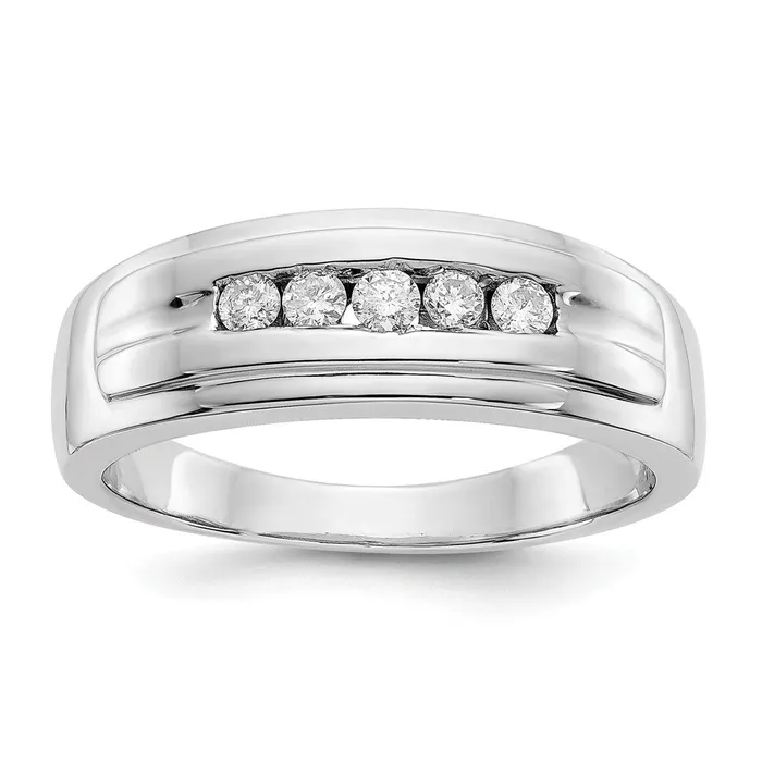 Goldiacom 14k White Gold Real Diamond Mens 5stone Ring Rings