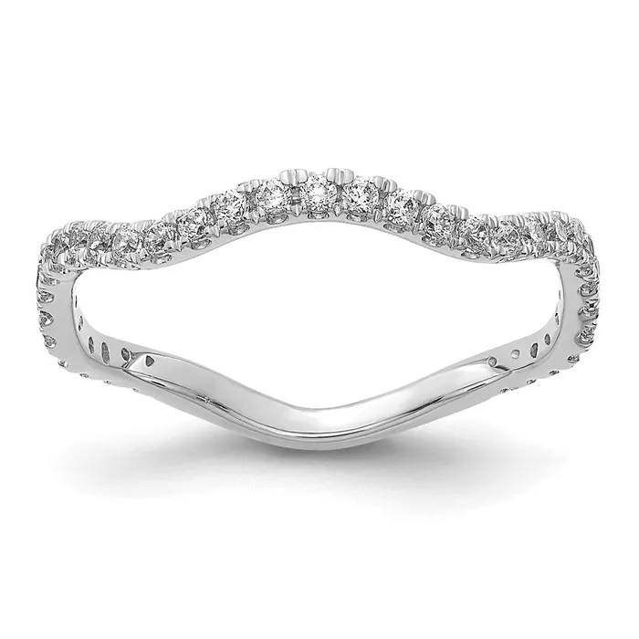 Goldiacom 14k White Gold Real Diamond Wavy Band Rings