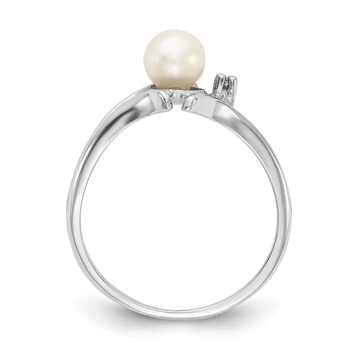 Goldiacom Rings 14k White Gold 5mm FW Cultured Pearl A Real Diamond ring