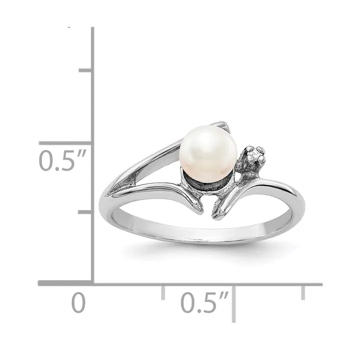 Goldiacom Rings 14k White Gold 5mm FW Cultured Pearl A Real Diamond ring