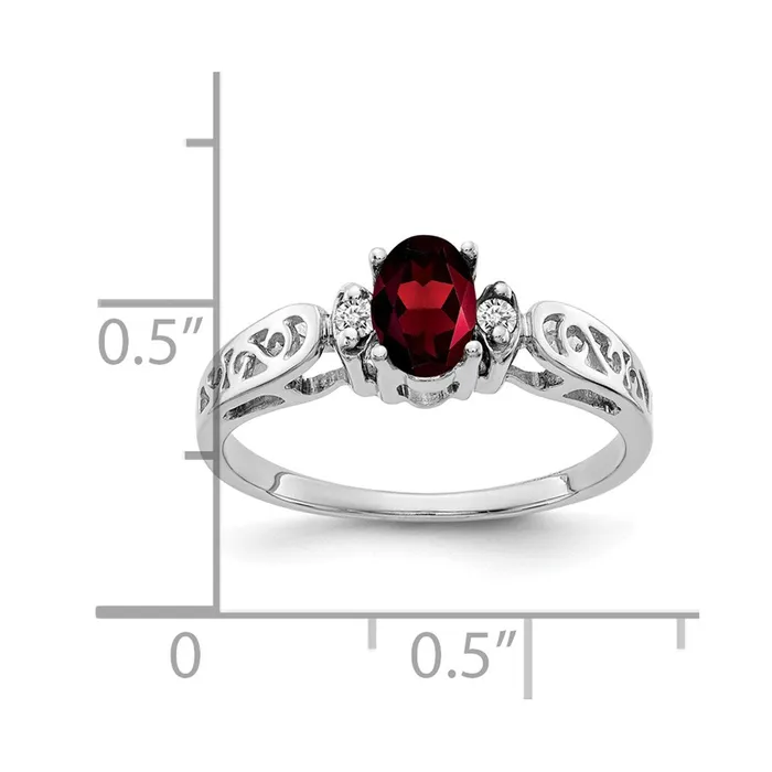 Goldiacom Rings 14k White Gold 6x4mm Oval Garnet Checker A Real Diamond ring