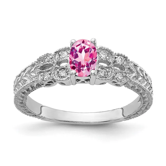 Goldiacom Rings 14k White Gold 6x4mm Oval Pink Sapphire VS Real Diamond ring Goldiacom Rings 14k White Gold 6x4mm Oval Pink Sapphire VS Real Diamond ring