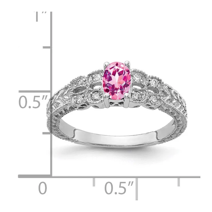 Goldiacom Rings 14k White Gold 6x4mm Oval Pink Sapphire VS Real Diamond ring