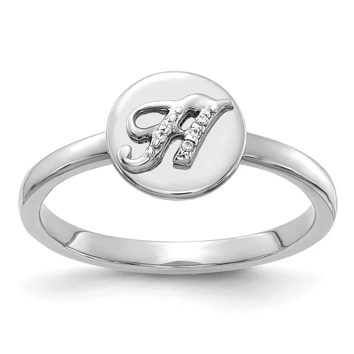 Goldiacom Rings 14k White Gold Real Diamond Initial H Ring