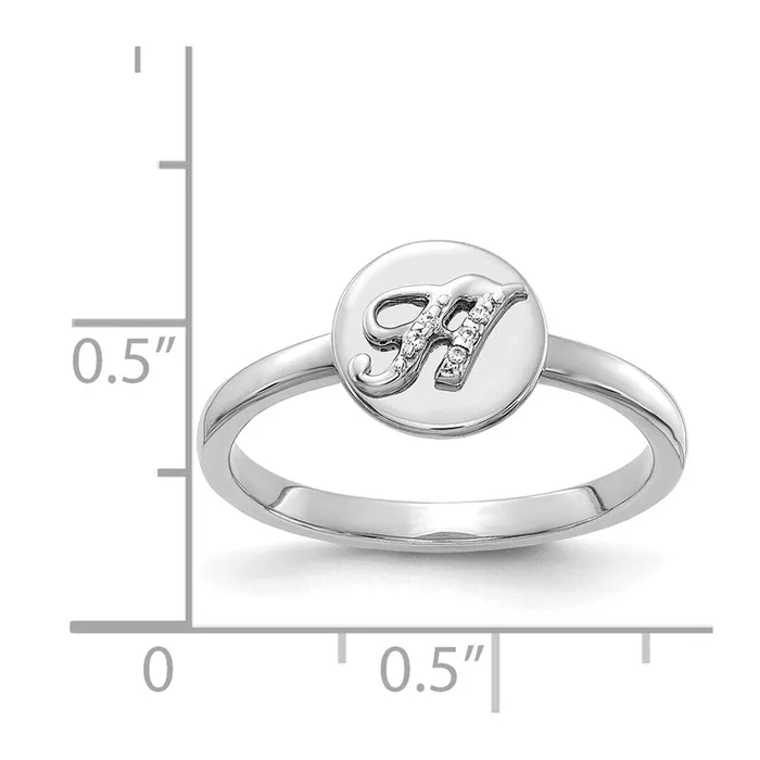 Goldiacom Rings 14k White Gold Real Diamond Initial H Ring