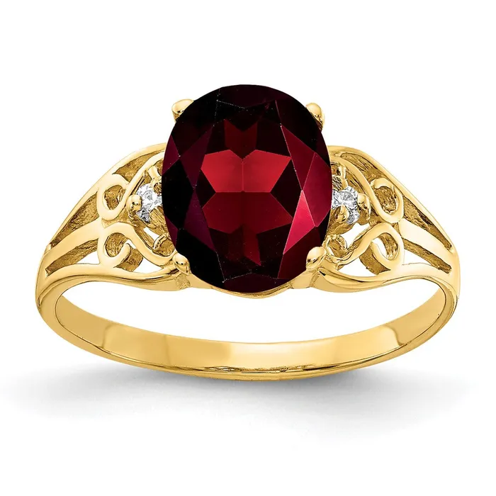 Goldiacom Rings 14K Yellow Gold 9x7mm Oval Garnet A Real Diamond ring